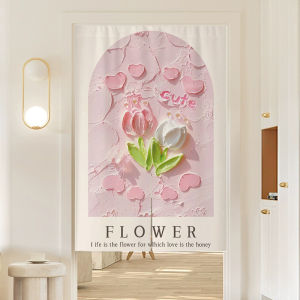 Creamy Style Room Partition Door Curtain Kitchen Home Use Blocking Semi Curtain Short Curtain Bathroom Hanging No Drilling