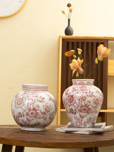 Vase Hoa Sứ Trung Quốc Mới Vẽ Tay Màu Đỏ Họa Tiết Chim Họa Tiết Hoa Phong Cách Sang Trọng Villa Thủy Canh Trang Trí Nhà
