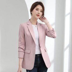 Niceccy 2023 Pink Blazer Autumn Western Style Fashion Business Formal Slim Fit Solid Color Button Blazers for Women