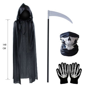 Terror Stitch Halloween Party Cosplay Children Adult Death Black Cloak Halloween Death Skull Skeleton Ball Costume Prop Set