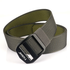 Mens Nylon Woven Belt Tactical Day Buckle Canvas Belt Youth Simple No Hole Casual Pants Trendy Alloy Smooth Buckle Single Circle Length