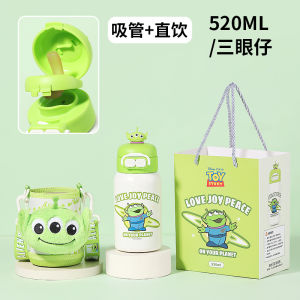 Strawberry Bear Childrens Thermal Cup Girl Kindergarten Special Double Drink Cute Straw Water Cup Stainless Steel 520ml