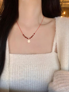 Adjustable Red String Beaded Necklace Chinese Style Luxury Minimalist Design Birth Year Sweater Chain Alloy Plated Silver Gold