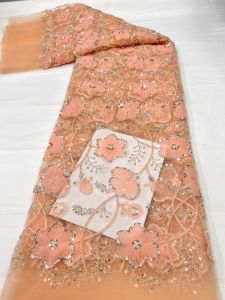 African Sequins Beaded Lace Fabric Nigerian Groom Embroidery High Quality French Tulle Lace Fabric for Bridal Wedding AT2698