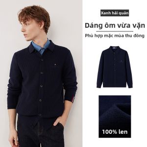 Navigare | Áo Cardigan Nam Len Thu Đông Cổ Bẻ 100% Lông Cừu