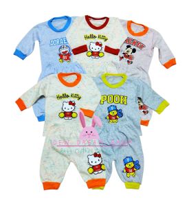 พร้อมส่ง!!! (เซต 3 ชุด คละสี) ชุดแขนยาวเด็ก ทรงคอกลม S นน.4-9 กก.(*ถ้าน้องมีรูปร่างอวบ ใส่ไม่ได้ค่ะ*)