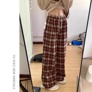 YUXIAO | Casual Checkered Trousers Loose Design For Plus Size and Pear Shaped Women