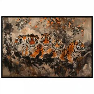 Tranh treo tường tranh dán tường tranh thủy mặc ngũ hổ tranh màu nước cổ điển in canvas.CGI-321