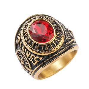 Solid Pure Stainless Steel Gemstone Philippine Marines Bull Ring Size 6-13