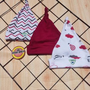 Murah!! 3 PCS Kupluk Bayi Tali Kuncung Seri Marun