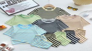 KIM134 Bộ thun lạnh lửng (10-26kg) sọc dệt visco Minky Mom vải mềm mịn cho bé trai bé gái