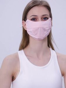 Womens Summer Nylon Ice Silk Breathable Sunscreen Face Mask with Eye Corner UV Protection and Cool Feeling for Outdoor Cycling