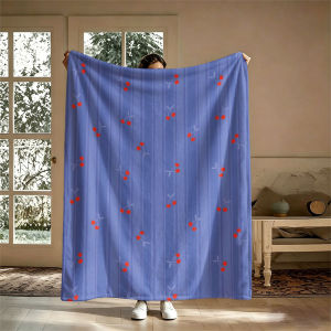 BILIBILI | Cherry Blue Stripes Chăn Flannel Sử Dụng 4 Mùa Lông Cừu San Hô Sofa Văn Phòng Giường Chăn Du Lịch Để Ngủ Đọc Sách Thư Giãn Cắm Trại