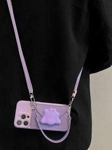 Purple Monster Coin Purse Compatible with 17Promax Phone Case 16Pro Protective Cover 15Pro Diagonal Hanging Rope 13Wristband 12/11 Anti-Fall 14Plus Soft 17Pro Full Cover