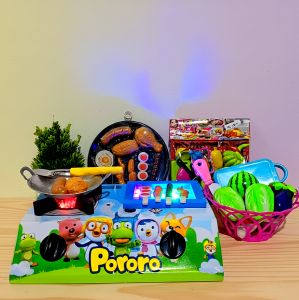 Kompor Mainan Anak LED Nyala – Dapur Mini Edukasi – Set Masak Lengkap Motif Kuromi/Nailong/Frozen/Pororo