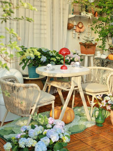Balcony Chair Small Apartment Reading and Drinking Tea Casual Chair Scandinavian Cream Style Tea Table and Chair Courtyard Garden Outdoor Desk-Chair