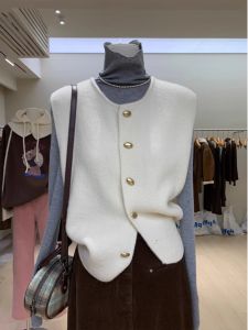 Áo Len Cardigan Ngắn Cổ Tròn Dệt Kim Mềm Mại Cho Nữ Áo Khoác Ngoài Thời Trang Thu Đông Áo Khoác Ngoài Màu Trơn Cao Cấp Có Nút Kim Loại