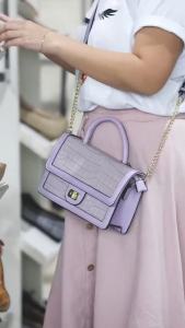 MICHAELA Glossy Crocodile Sling Bag Sophisticated Twist Lock Crossbody Top Handle Bag HB5506008 LX