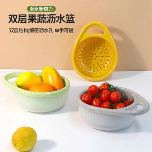 Thùng Đựng Rau Quả Hai Lớp Dùng Tại Nhà Có Thể Cầm Một Tay Thùng Đựng Rau Quả Rửa Sáng Tạo Thùng Đựng Trái Cây Thoát Nước Kiểu Dáng Đơn Giản