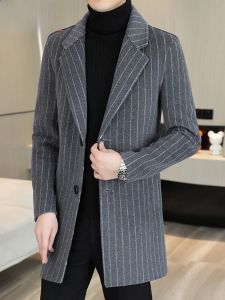 HENGYUANXIANG | Double-Sided Woolen Mens Coat Medium-Length Casual High-End Woolen Windbreaker Striped Business Casual Fashion Urban Style
