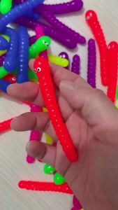 12pcs Colorful Soft Haired Caterpillar Toy Elastic Rope TPR Rope Childrens Birthday Party Gift Pinata Filler Stress Relieving