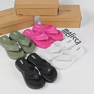 Official store Melissa shoes for women Classic letter Thick sole series Lady Flip flops Girls beach Sandals comfort House slippers