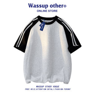 American Style Retro Two-Stripe Thin Patchwork T-Shirt