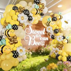 Bee Balloons Garland Kit & Arch - Black Yellow White Bumble Bee Balloons for Gender Reveal Party Baby Shower Decor Honey Bee
