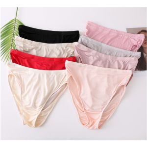 Silk Knitted Ladies Underwear Lightweight Breathable Comfortable plus Size mid Waist Triangle Panties Soft Pure Color Sweet Style