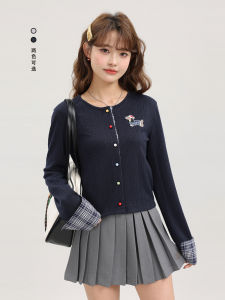 American Style Vintage Slimming Casual Versatile Knitted Sweater Fake Two-Piece Spring New Womens Fashion Knitwear