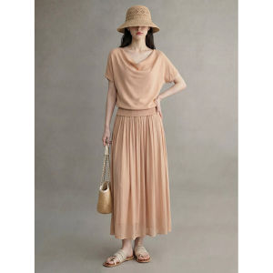 GULILI | Milk Tea Color Dangling Collar Short Sleeve Summer Set