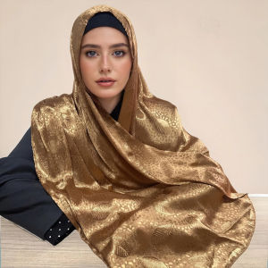 Jifang Shimmer Jacquard Leaves Smooth Satin Silk Shawl Pashmina Imitate Silk Raya Muslim Hijabs Shawls Tudung PW65