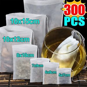 300/50pcs dùng một lần túi lọc trà không vải dệt túi trà với dây rút Bộ lọc cho nhà bếp giấy cho cà phê Herb trà sợi