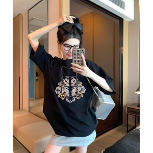 Fat Girl 150.00kg Extra Large Size Stylish Niche New Chinese Style Traditional Short Sleeve T-Shirt Womens Summer Bottoming Shirt Tops Fashion
