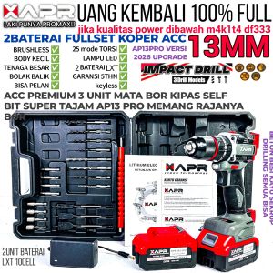 APR RAJA BOR BATERAI TYPE AP13 PRO brushless 13mm keyles auto singgle lock accecoris premium besi beton baja sekrup baut untuk kerja profesional