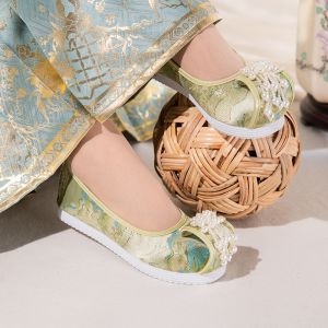 Spring Summer New Style round Head Flat Shoes Womens Embroidered Hanfu Shoes Dragon Year Traditional Cotton Flat Footwear