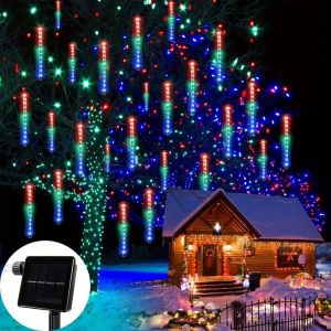 Fairy Light LED Light String กลางแจ้ง 8 หลอด 30/50 ซม.สําหรับต้นไม้สวนพลังงานแสงอาทิตย์ฝนดาวตก Rain Holiday Light ตกแต่งคริสต์มาส