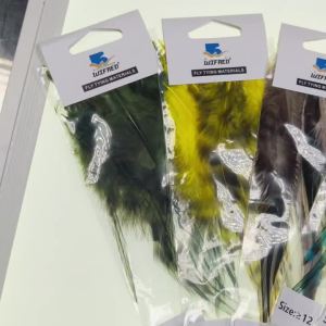 1pack ≥12cm Natural Grizzly Saddle Hackle Feather Fly Tying Rooster Hair Feather for Streamer Woolly Bugger Jig Nymph Trout Fly