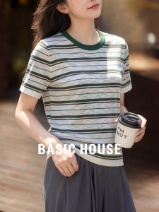 Basic House | Colorblock Stripe Round Neck Short Sleeve Knit Top