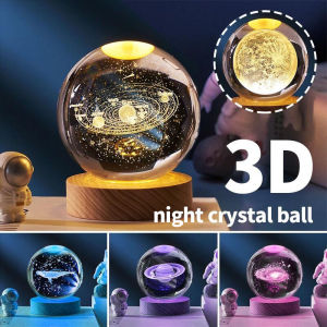 LIKHA 3D Crystal Ball Night Light - USB Table Light with Wooden Base for Birthday Gifts Christmas Gifts Valentines Day Gifts Home Decor and Room Decoration