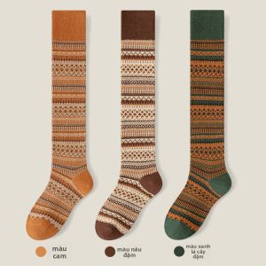 MiiOW | Tất dài đến bắp chân mùa thu đông cho nữ tất cotton ấm áp co giãn phong cách cổ điển dày dặn dùng để giữ ấm
