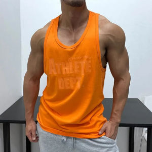 Plus Size 150.00kg American Casual Minimalist Letter Print Cotton Sleeveless T-shirt Men Summer Workout Sports Vest