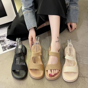 Fashionable Casual round Toe Roman Sandals Womens Summer New Thick Heel Open Toe Slip-On Padded Flat Breathable Slip-On Sandals