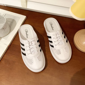 New Summer Womens Slip-On Sandals Waterproof Casual Open-Toe Half Slippers Soft Bottom Flat Heel PVC Material Daily Wear