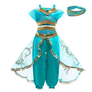 Jasmine Princess Dress for Girls Cosplay Aladdin Magic Lamp Costume Outfit Girls Halloween Kids Birthday Carnival Dance Vestidos