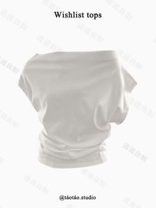Elegant Pure Desire One Shoulder Short Sleeve T-Shirt Womens Summer Design Sensual Drawstring Slim Fit Top for Commute