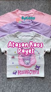 ByKiddos - Atasan Kaos Katun Anak Perempuan Lengan Pendek Kuromi Berpayet Berubah Warna Musim Panas