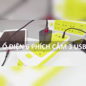 Ổ Điện D42 Đa Năng 6 Lổ & 3 Cổng Sạc USB - Ỗ Cắm Điện Xanh Lá Có Cổng USB Tiện Dụng Cho Gia Đình