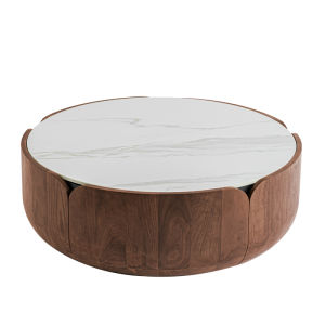 Rising round Coffee Table Black Walnut Wood Rock Board Solid Wood Living Room Multi-Function Storage Nordic Style Furniture