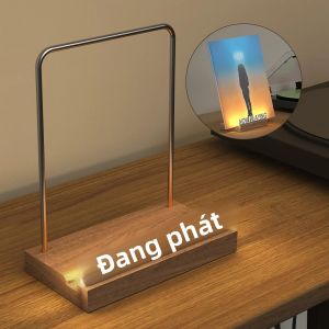 Giá Đỡ Đĩa Than Bằng Gỗ Có Đèn LED Mặt Acrylic Chống Vân Tay Đèn Trắng Ấm Hiện Đang Phát Nhạc